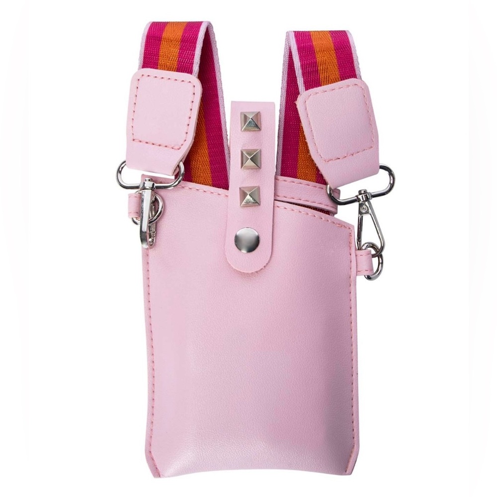 Pink Phone Crossbody Bag with Studded Strap